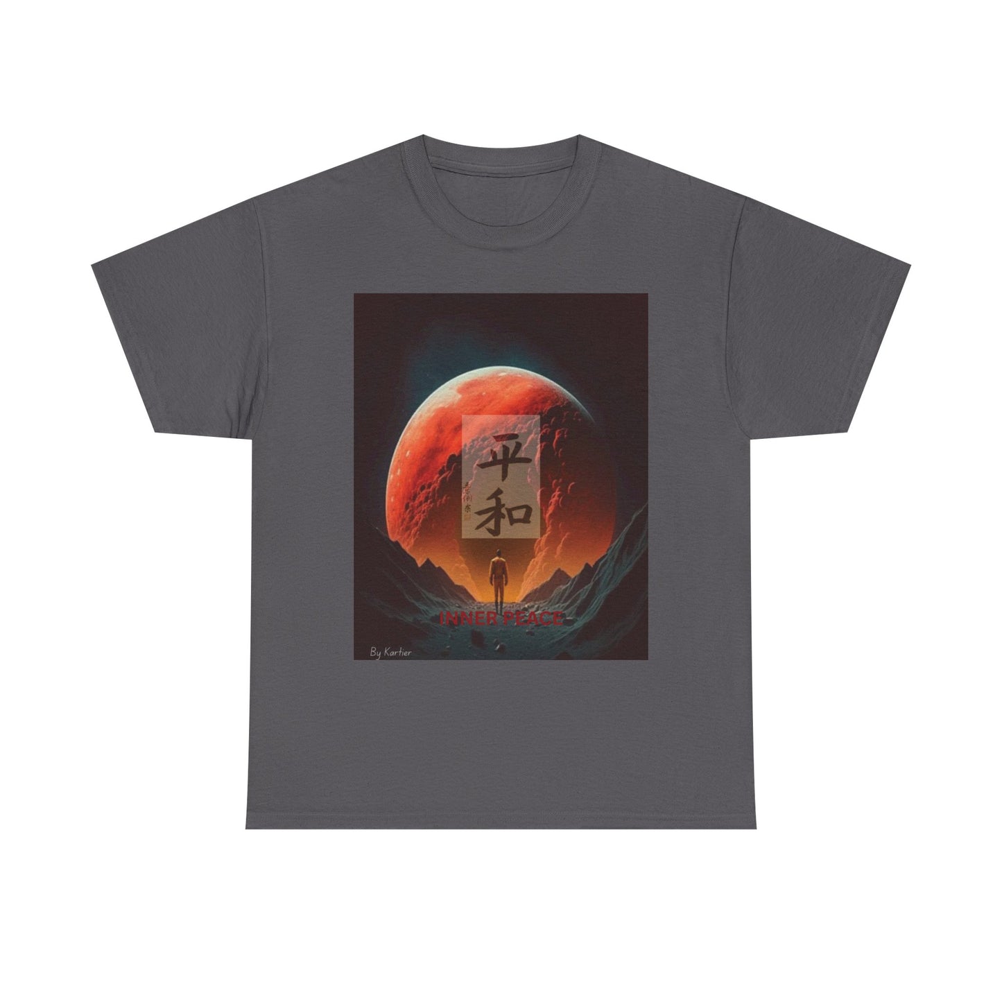 Zen Moon Unisex Heavy Cotton Tee, Soft Graphic Tee, Lunar Aesthetic Shirt, Spiritual Gift, Casual Wear, Meditation Apparel